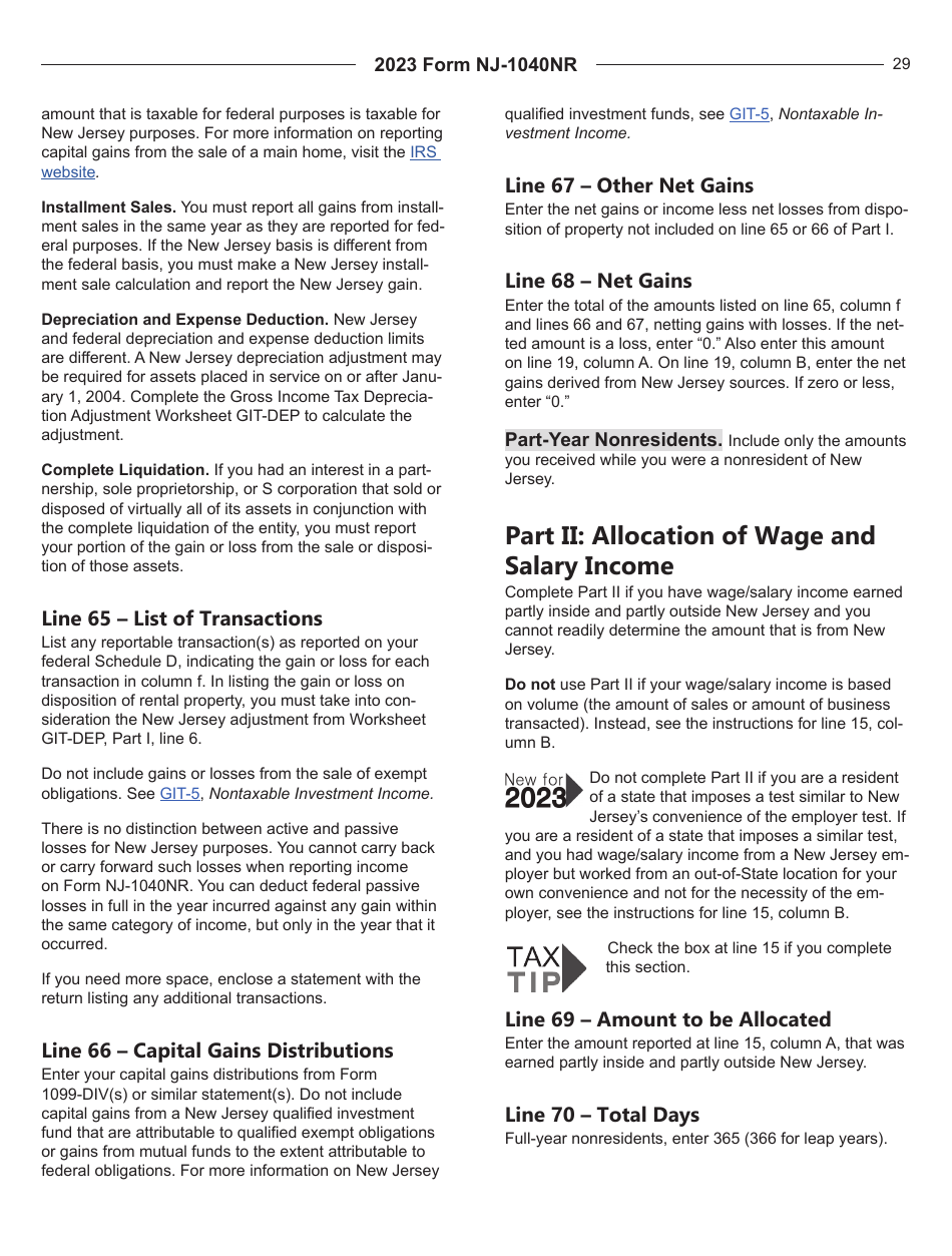 Instructions for Form NJ-1040NR New Jersey Nonresident Income Tax Return - New Jersey, Page 29