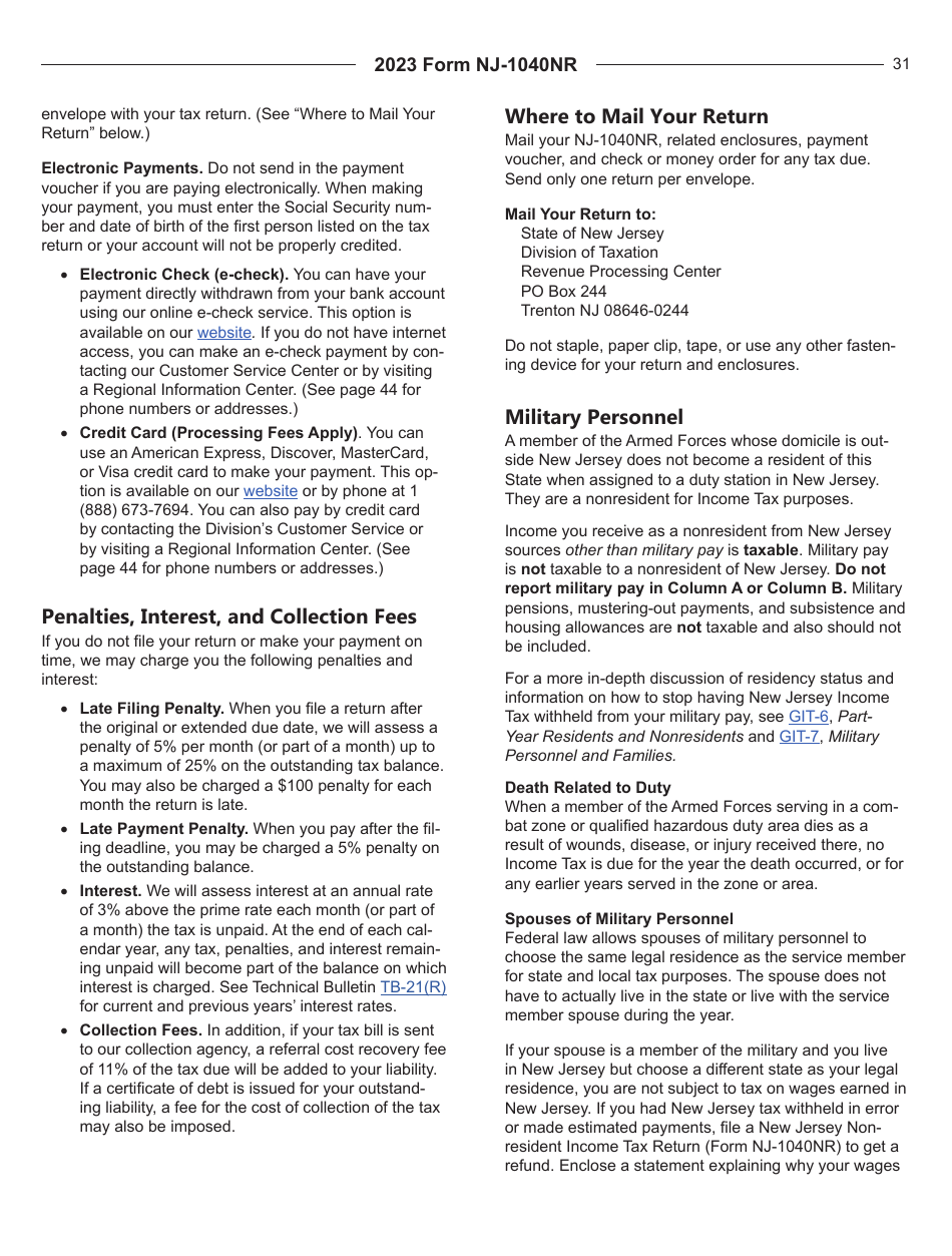 Instructions for Form NJ-1040NR New Jersey Nonresident Income Tax Return - New Jersey, Page 31