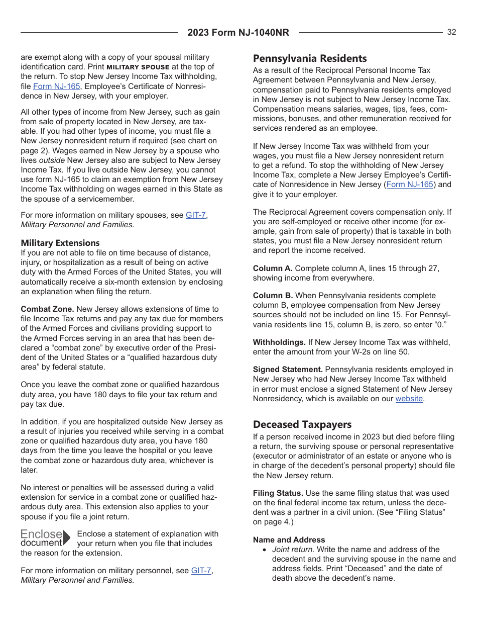 Instructions for Form NJ-1040NR New Jersey Nonresident Income Tax Return - New Jersey, Page 32