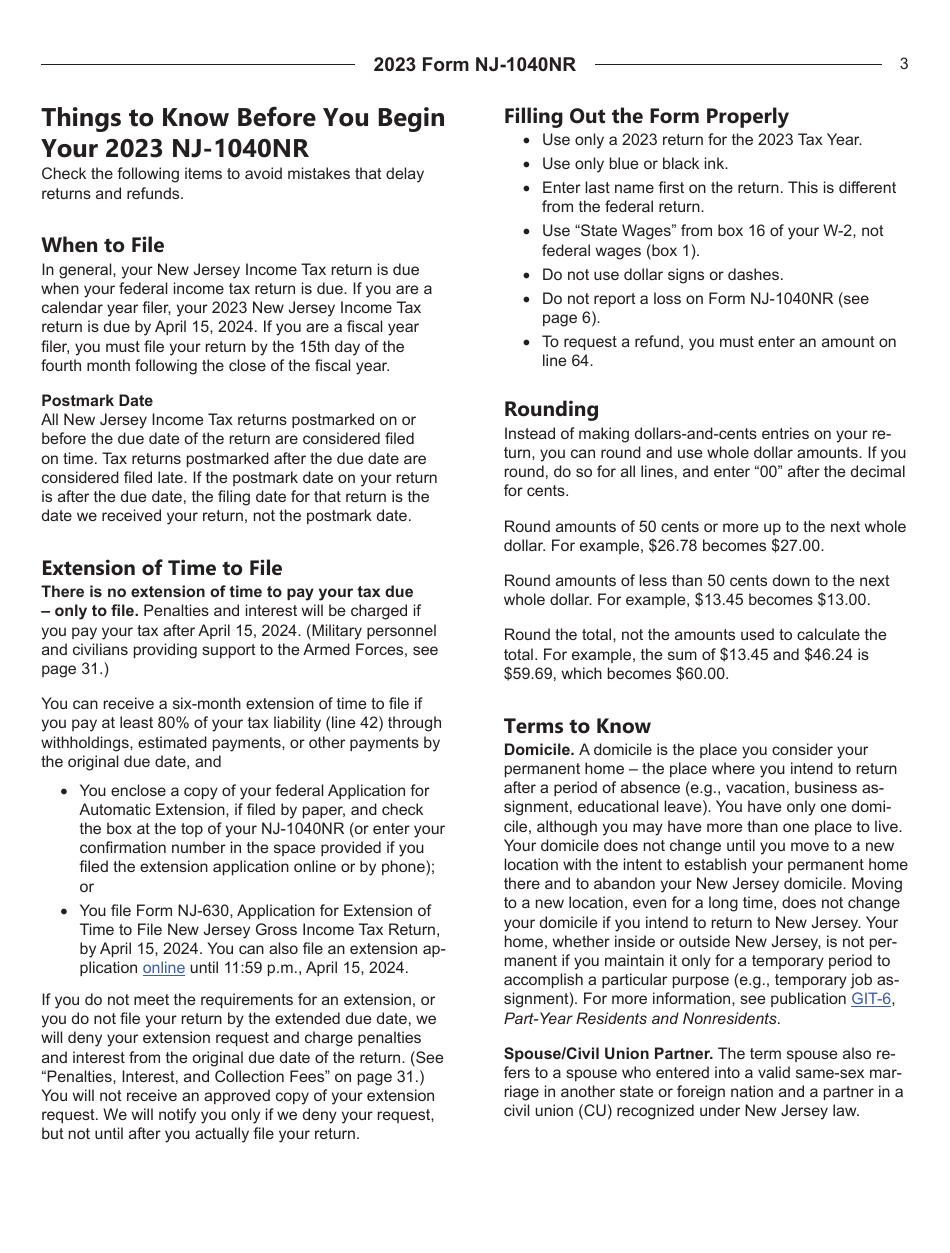 Instructions for Form NJ-1040NR New Jersey Nonresident Income Tax Return - New Jersey, Page 3