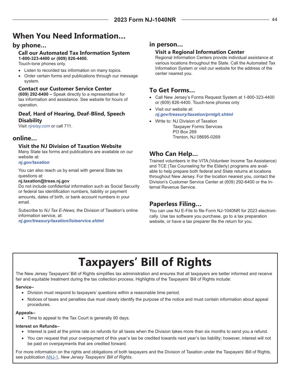 Instructions for Form NJ-1040NR New Jersey Nonresident Income Tax Return - New Jersey, Page 44