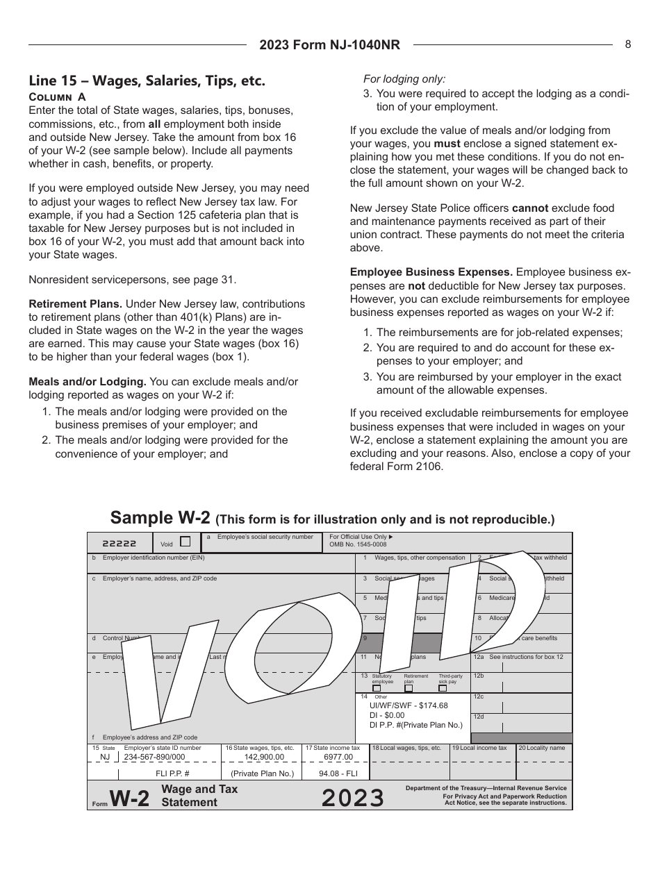 Instructions for Form NJ-1040NR New Jersey Nonresident Income Tax Return - New Jersey, Page 8