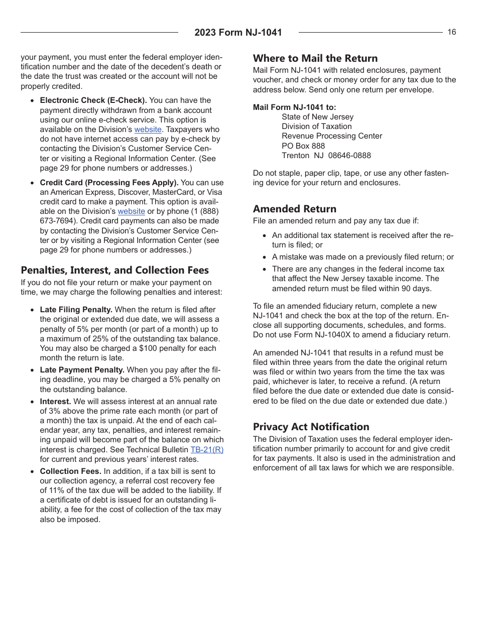 Instructions for Form NJ-1041 New Jersey Income Tax Fiduciary Return - New Jersey, Page 16