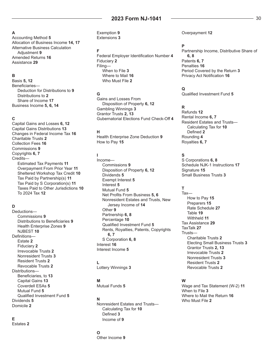 Instructions for Form NJ-1041 New Jersey Income Tax Fiduciary Return - New Jersey, Page 30