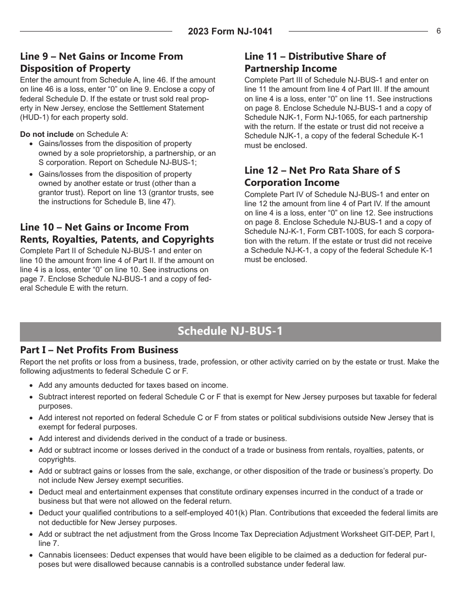 Instructions for Form NJ-1041 New Jersey Income Tax Fiduciary Return - New Jersey, Page 6