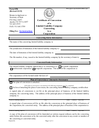 Form 636 Certificate of Conversion of a Limited Liability Company Converting to a Corporation - Texas