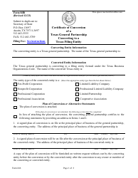 Document preview: Form 646 Certificate of Conversion of a Texas General Partnership Converting to a Texas Filing Entity - Texas