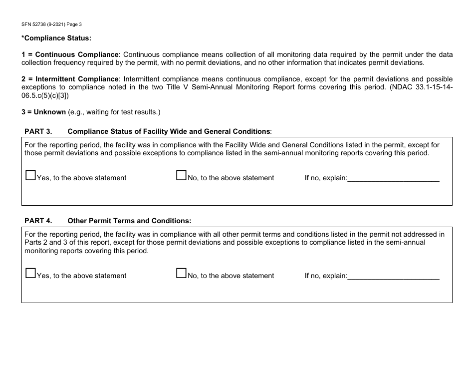 Form SFN52738 Title V Annual Compliance Certification Report - North Dakota, Page 3