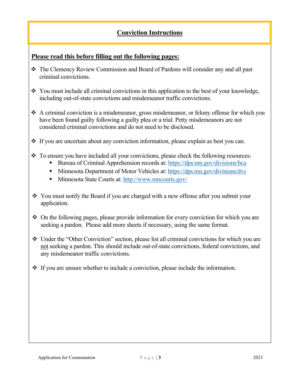 Application for Commutation - Minnesota, Page 3