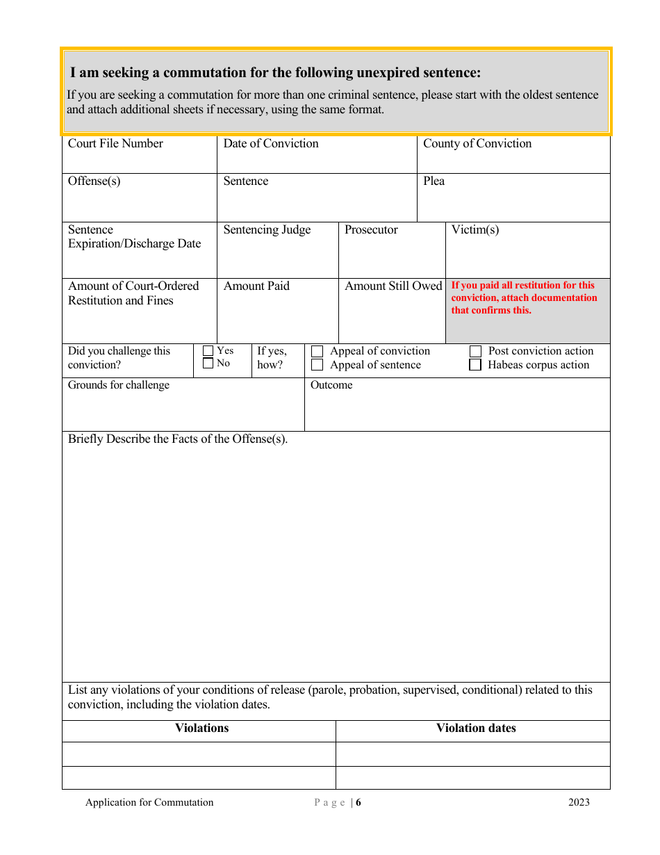 Application for Commutation - Minnesota, Page 6