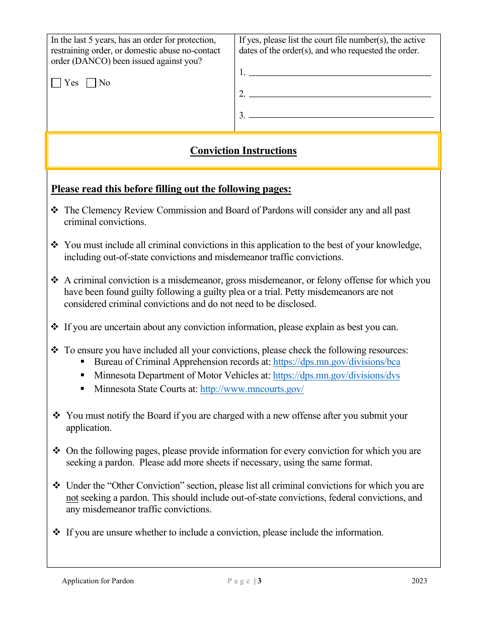 Application for Pardon - Minnesota, Page 3