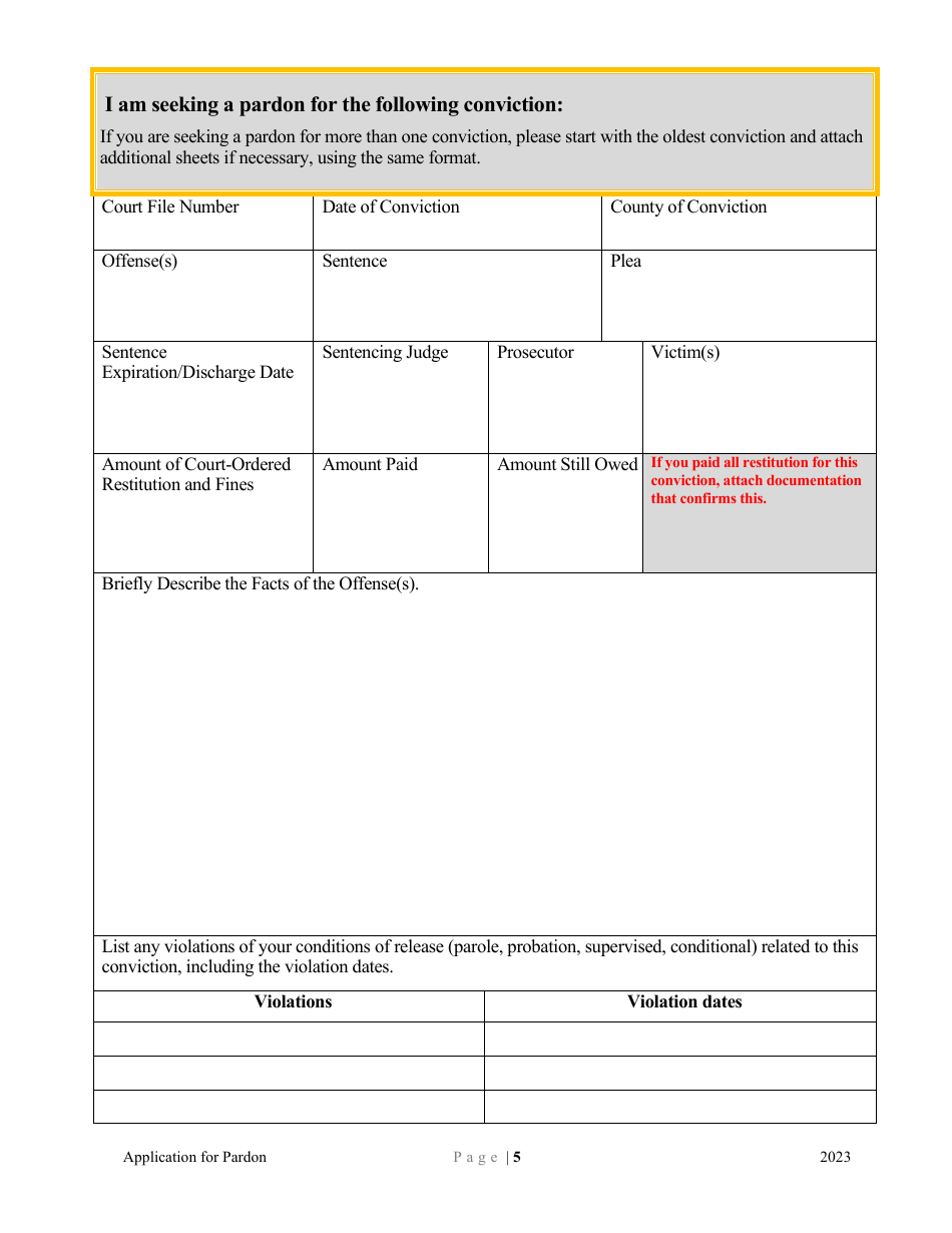 Application for Pardon - Minnesota, Page 5