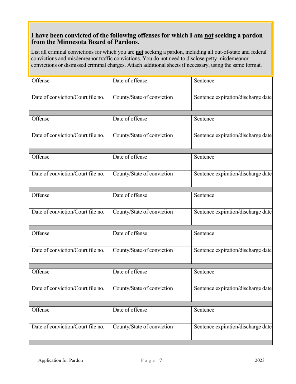 Application for Pardon - Minnesota, Page 7