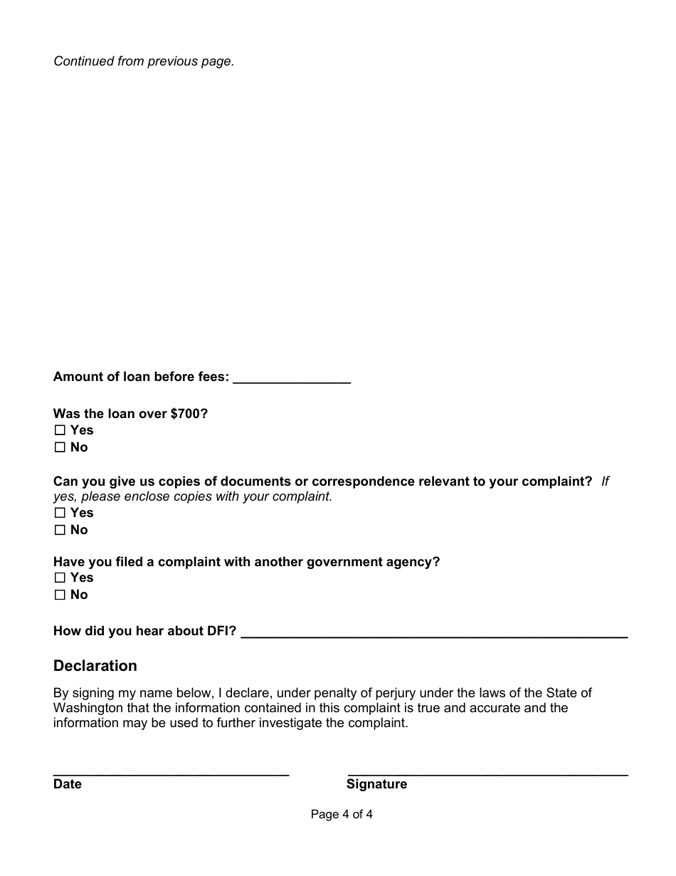 Payday Loan Complaint - Washington, Page 4