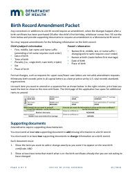 Document preview: Birth Record Amendment Request - Minnesota
