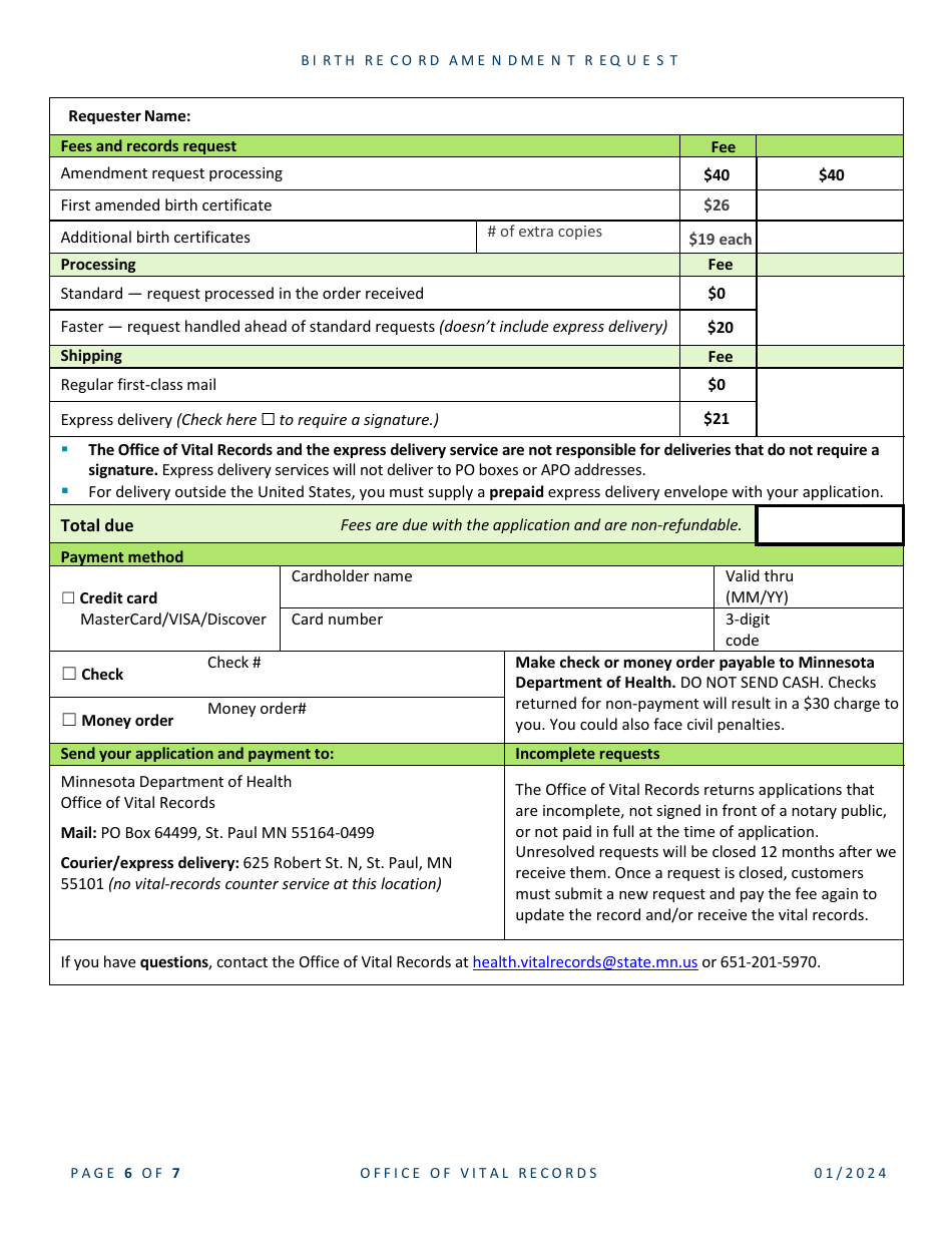 Minnesota Birth Record Amendment Request - Fill Out, Sign Online and ...