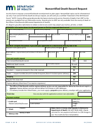 Document preview: Noncertified Death Record Request - Minnesota