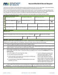 Document preview: Noncertified Birth Record Request - Minnesota