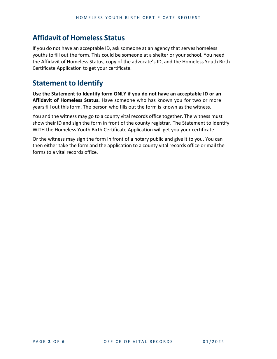 Homeless Youth Birth Certificate Request - Minnesota, Page 2