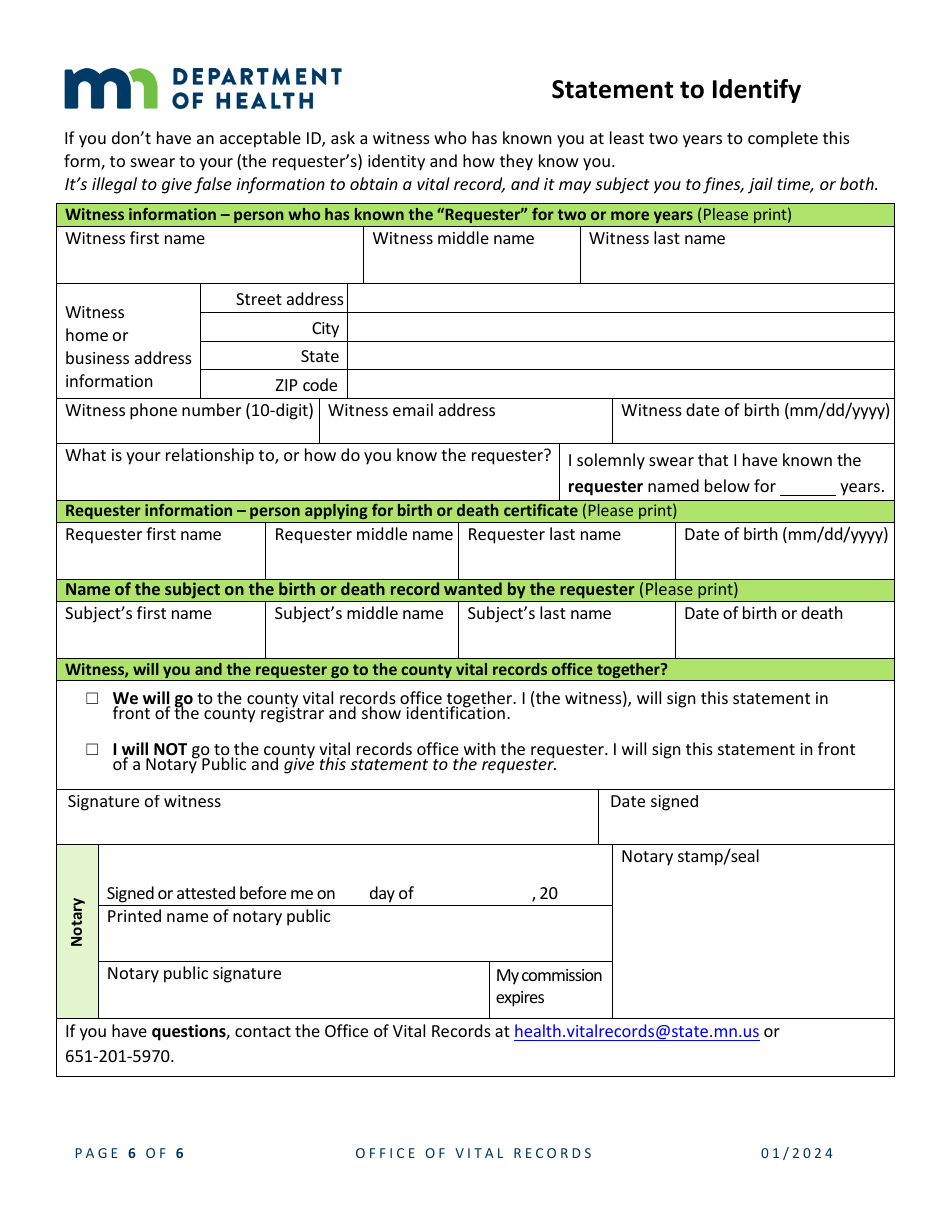Homeless Youth Birth Certificate Request - Minnesota, Page 6
