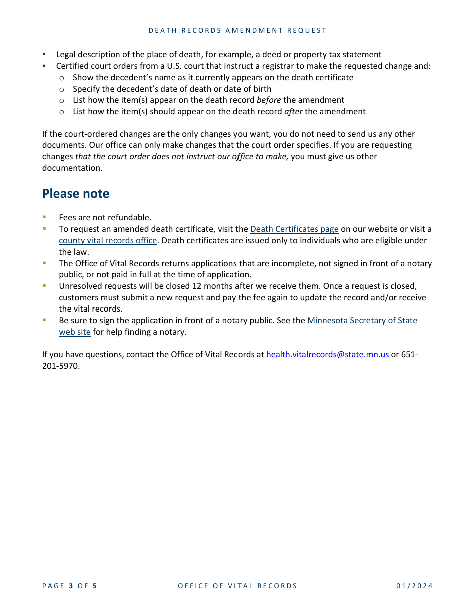 Death Record Amendment Request - Minnesota, Page 3