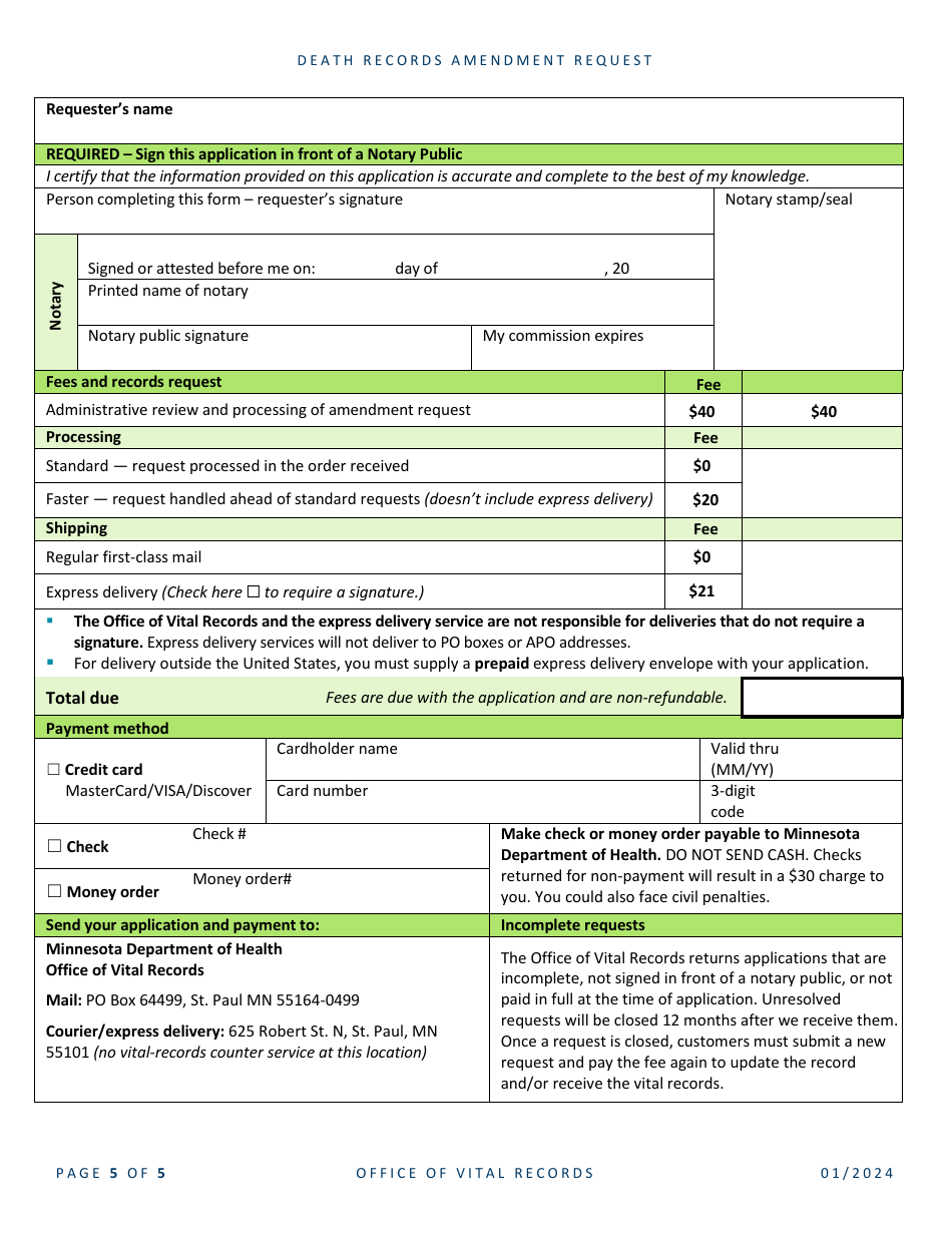 Death Record Amendment Request - Minnesota, Page 5
