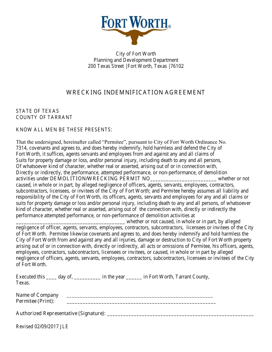 Wrecking / Razing Permit Application - City of Fort Worth, Texas, Page 3