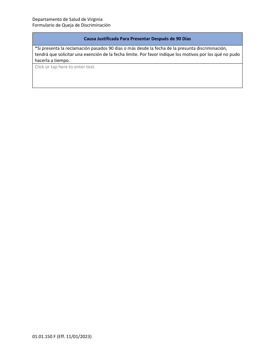 Formulario 01.01.150 Formulario De Quejas De Discriminacion - Virginia (Spanish), Page 3