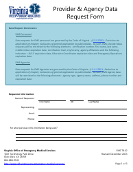 Form EMS.TR.62 Provider &amp; Agency Data Request Form - Virginia