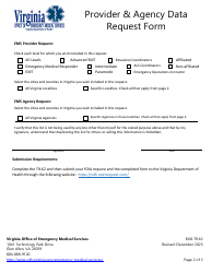 Form EMS.TR.62 Provider &amp; Agency Data Request Form - Virginia, Page 2