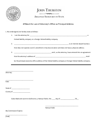 Document preview: Affidavit for Use of Attorney's Office as Principal Address - Arkansas