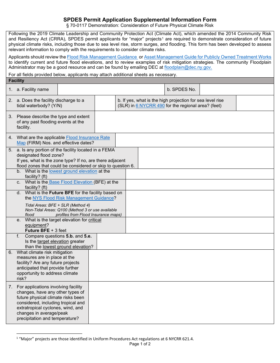 Spdes Permit Application Supplemental Information Form - New York, Page 1