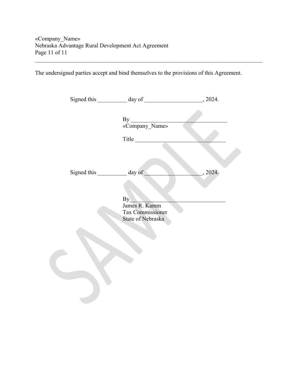 Nebraska Advantage Rural Development Act Agreement - Level 1 or Level 2 - Sample - Nebraska, Page 11
