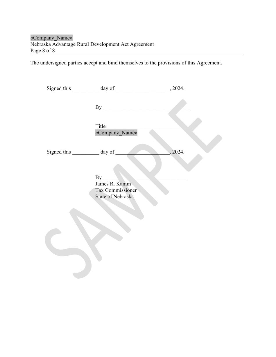 Nebraska Advantage Rural Development Act Agreement - Livestock Modernization - Sample - Nebraska, Page 8