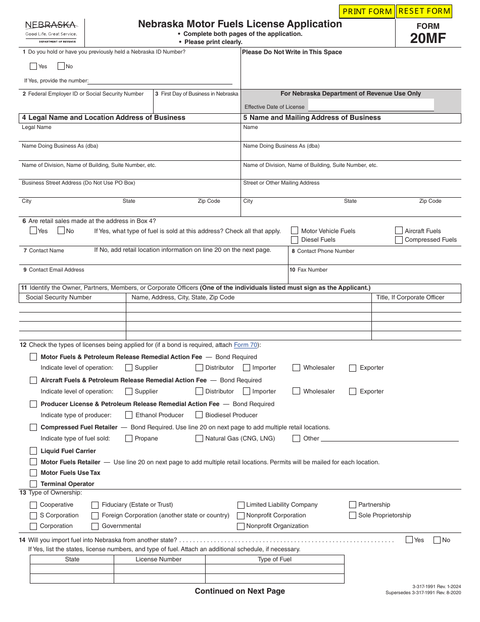 Form 20MF Download Fillable PDF or Fill Online Nebraska Motor Fuels ...