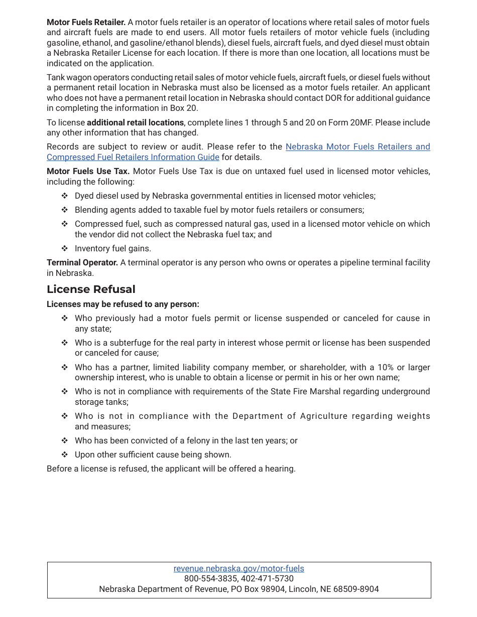 Form 20MF Nebraska Motor Fuels License Application - Nebraska, Page 4