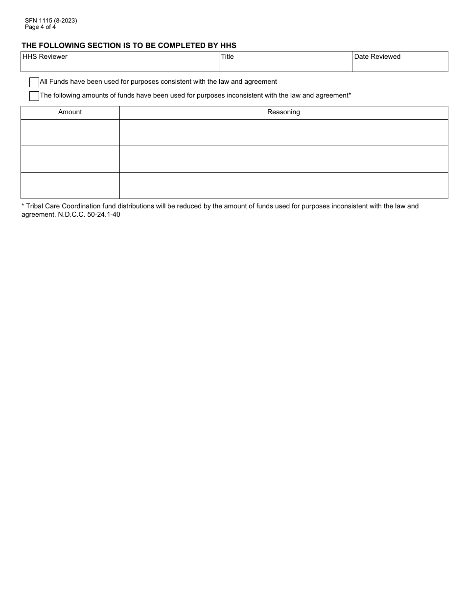 Form SFN1115 North Dakota Medicaid Tribal Care Coordination Fund Annual Report - North Dakota, Page 4
