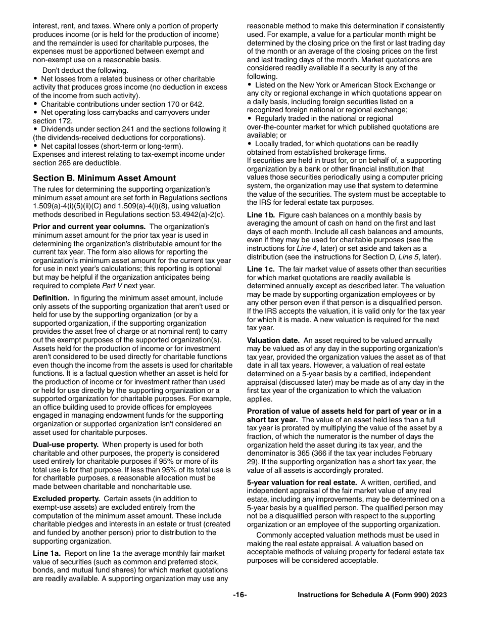 Instructions for IRS Form 990, 990-EZ Schedule A Public Charity Status and Public Support, Page 16