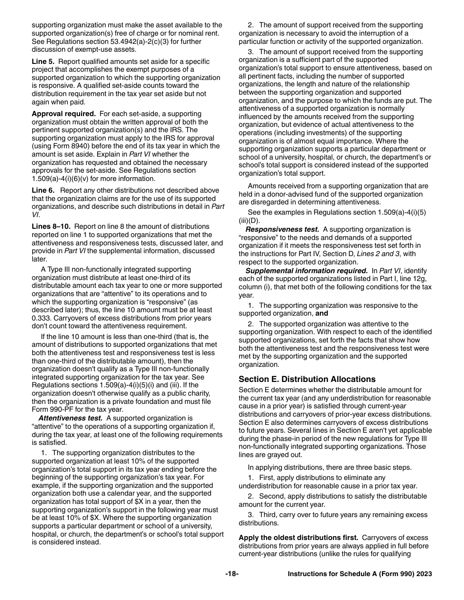 Instructions for IRS Form 990, 990-EZ Schedule A Public Charity Status and Public Support, Page 18