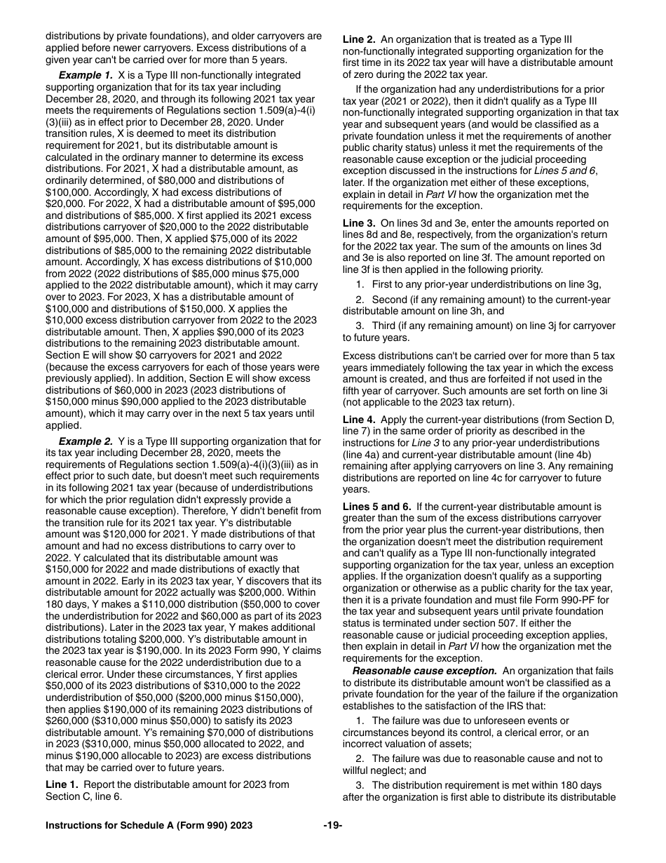 Instructions for IRS Form 990, 990-EZ Schedule A Public Charity Status and Public Support, Page 19