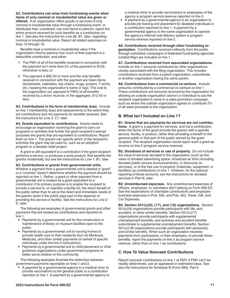 Instructions for IRS Form 990-EZ Short Form Return of Organization Exempt From Income Tax, Page 11