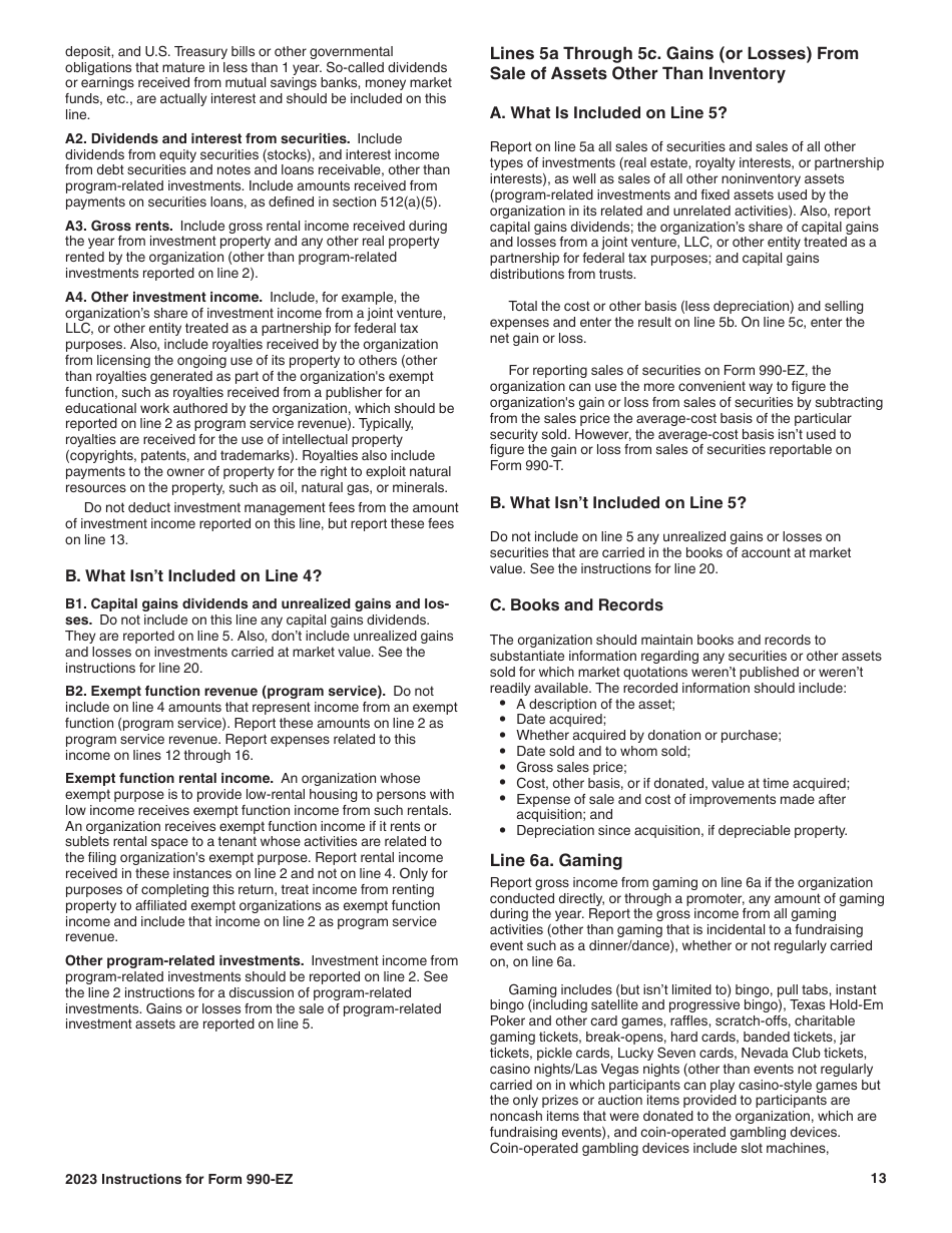 Instructions for IRS Form 990-EZ Short Form Return of Organization Exempt From Income Tax, Page 13