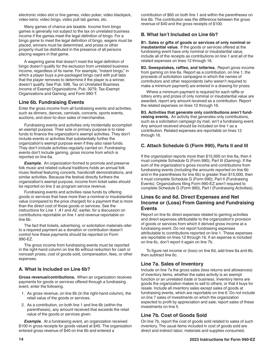 Instructions for IRS Form 990-EZ Short Form Return of Organization Exempt From Income Tax, Page 14