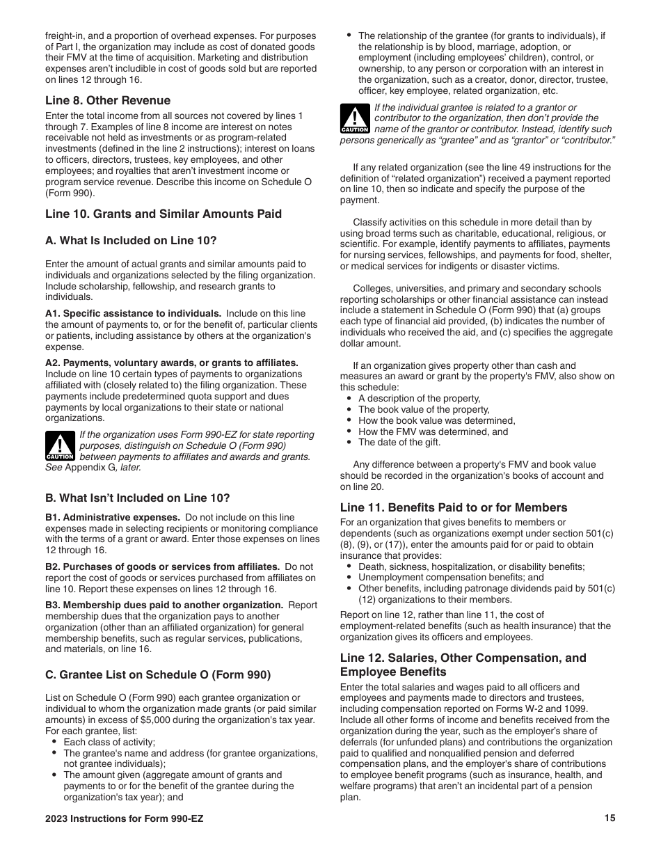 Instructions for IRS Form 990-EZ Short Form Return of Organization Exempt From Income Tax, Page 15