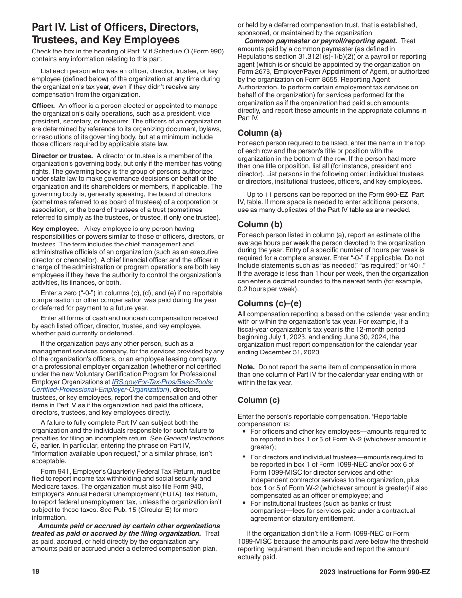 Instructions for IRS Form 990-EZ Short Form Return of Organization Exempt From Income Tax, Page 18