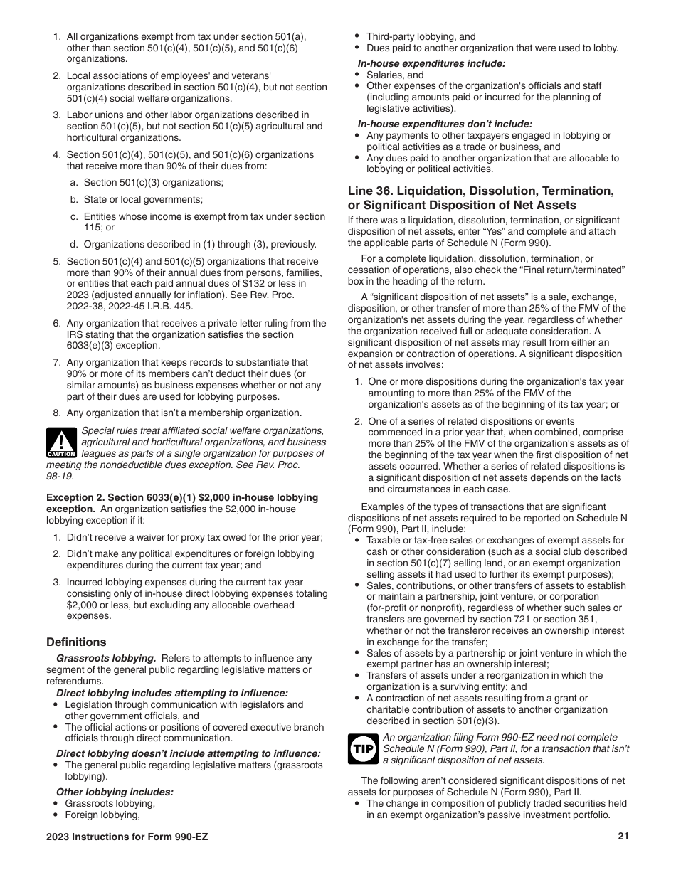 Instructions for IRS Form 990-EZ Short Form Return of Organization Exempt From Income Tax, Page 21
