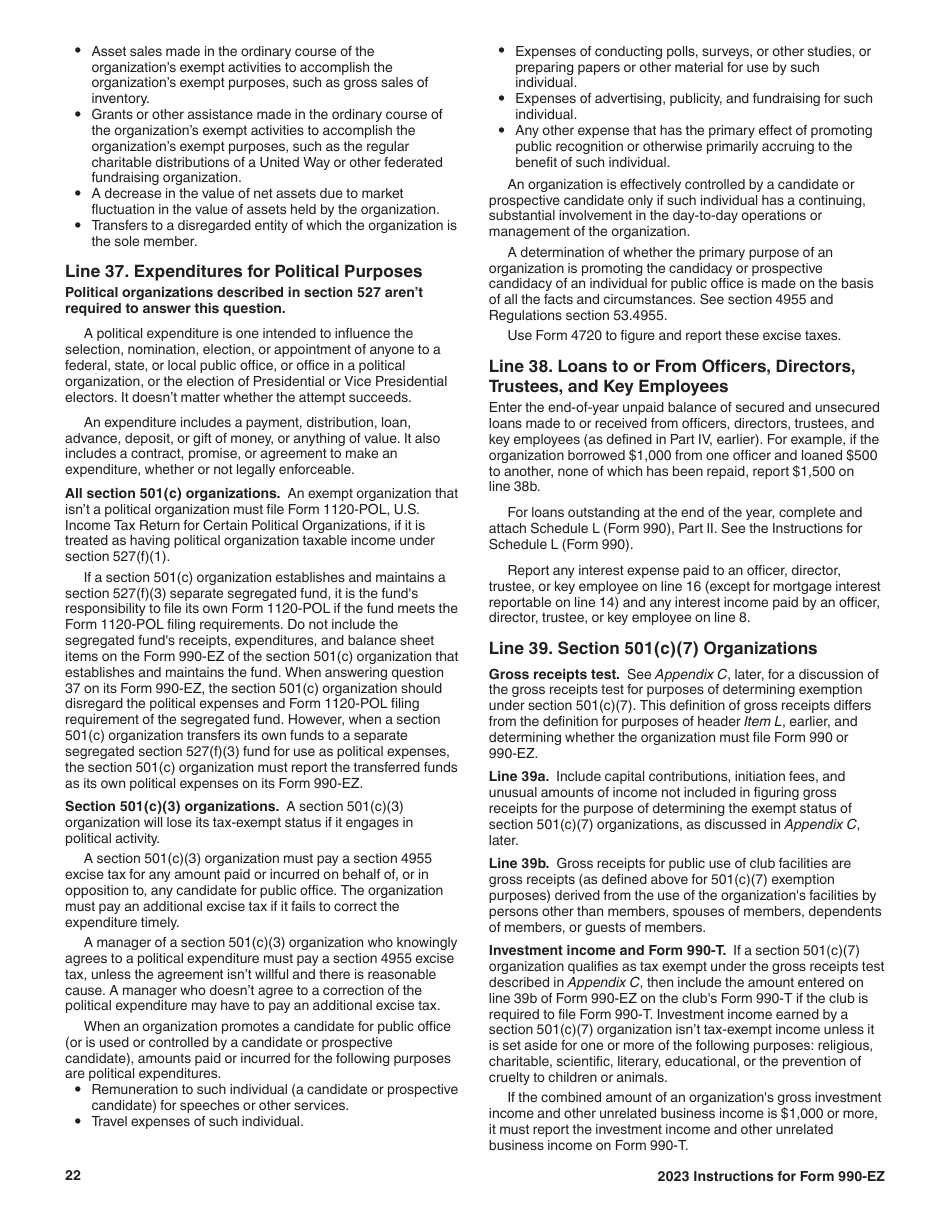 Instructions for IRS Form 990-EZ Short Form Return of Organization Exempt From Income Tax, Page 22