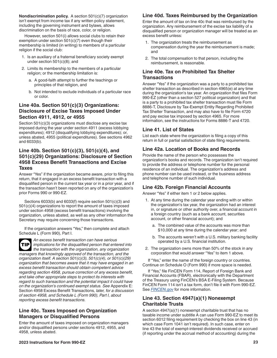 Instructions for IRS Form 990-EZ Short Form Return of Organization Exempt From Income Tax, Page 23