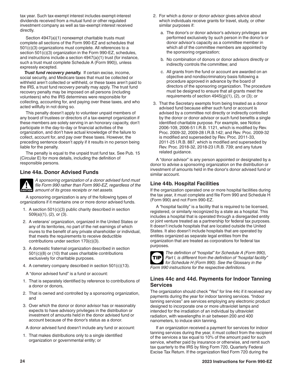Instructions for IRS Form 990-EZ Short Form Return of Organization Exempt From Income Tax, Page 24