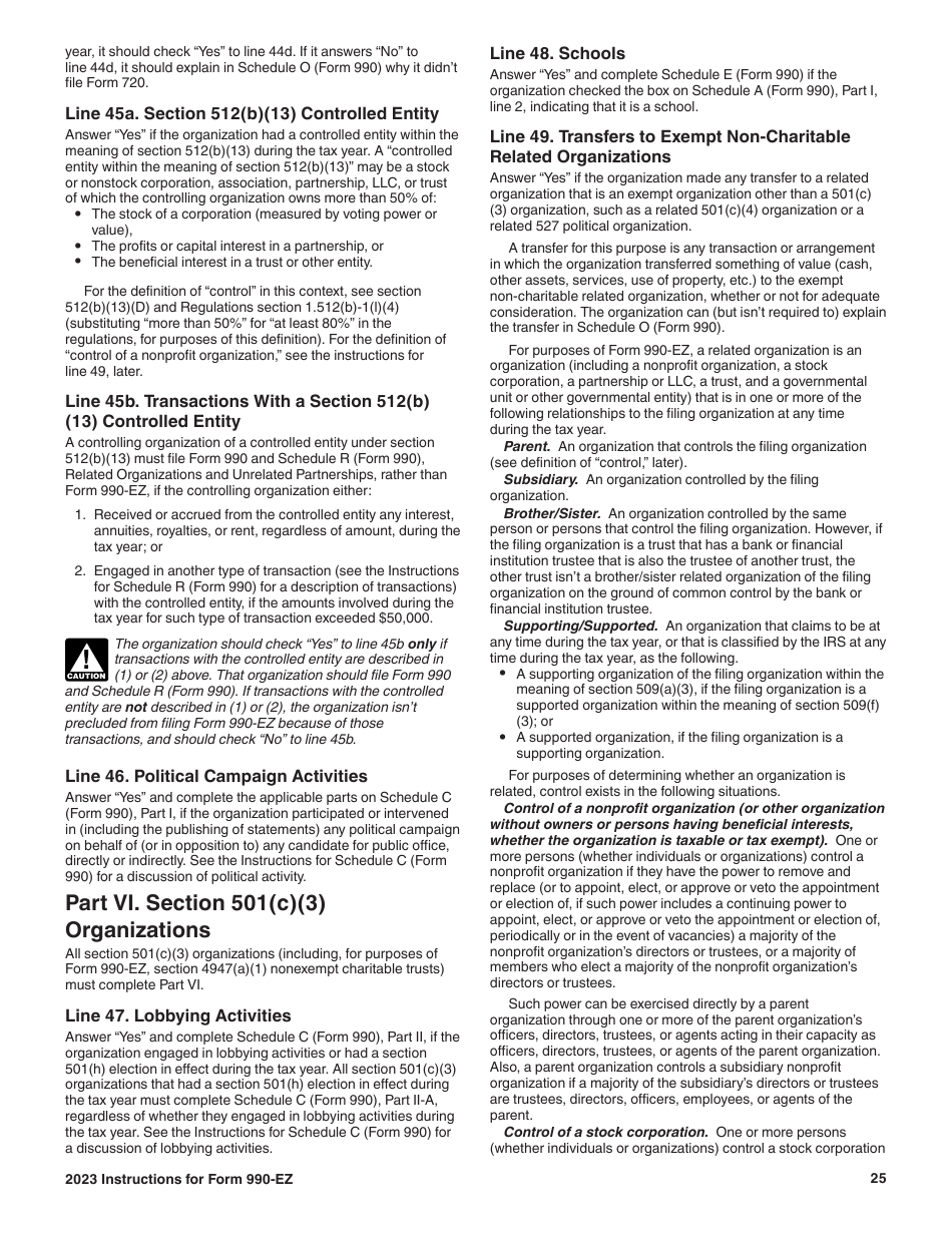 Instructions for IRS Form 990-EZ Short Form Return of Organization Exempt From Income Tax, Page 25